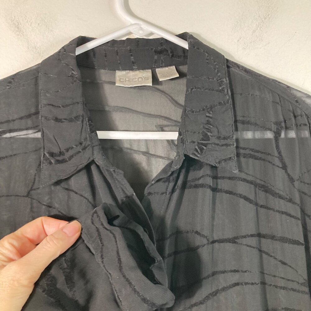 Womens Chicos Long Sleeve Burnout Sheer Button Shirt Black L Rayon - Picture 3 of 10